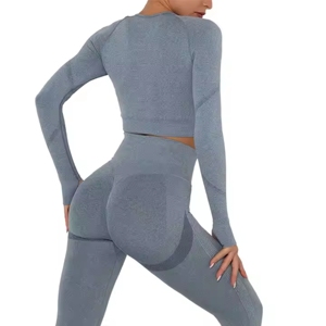 Ensemble de yoga 2 pièces pour femme : Soutien-gorge de sport à bretelles et Leggings effet push-up, motif uni, respirant, taille élastique, fermeture avant - Product Image 6