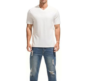 Camisetas de hombre al por mayor, blancas, con cuello en V, 100% algodón, clásicas, cómodas, de alta calidad, de manga corta. - Product Image 6