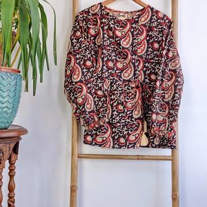 Pure Cotton Linen <b>Top</b> Earthy Floral Embroidery Vintage Boho Tank Comfortable Summer Day Blouse-Elegant <b>Indian</b> Bagru Hand-Block - Product Image 1