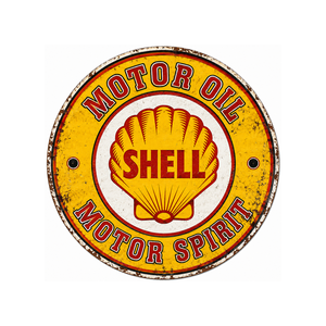 Letrero Metálico Redondo Vintage, Placa con Logotipo de Shell Motor Oil Spirit en Amarillo y Rojo Desgastado, Decoración de Pared para Garaje o Cuarto de Hombre - Product Image 1