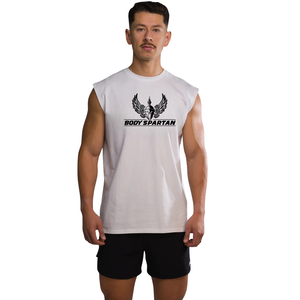 Men's White & <b>Navy</b> Blue Relaxed Fit Sleeveless T-Shirt Raw Hem Workout Tank Casual Athletic Training Gym Street Style <b>Top</b> - Product Image 1