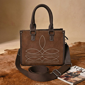 Womens Minimalist Fashion Leather Tote Bag with Embroidery Structured Satchel Design Polyester Lining and <b>Shoulder</b> <b>Strap</b> - Product Image 5