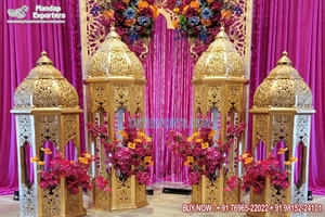 งานแต่งงานอินเดียใต้ ฉลองพิธีพิธีสวดมนต์ด้วยกระถางดอกบัวทองคำ ทำจากไฟเบอร์กลาส FRP สำหรับพิธีฮัลดี ตกแต่งแบบทันสมัย  ของตกแต่งพิธีพิธีสวดมนต์งานแต่งงานอินเดียใต้ - Product Image 5