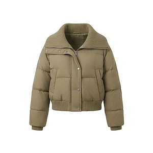 Women's Quilted Puffer Jacket Solid Color Stand Collar Full Sleeve Winter Warm Thick Windproof Zipper Closure Short Length - Product Image 1