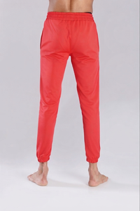 Pantalon de survêtement rouge pour homme, taille élastique, cordon de serrage, rayures latérales, tricoté, décontracté, respirant, léger, pour l'été - Product Image 3