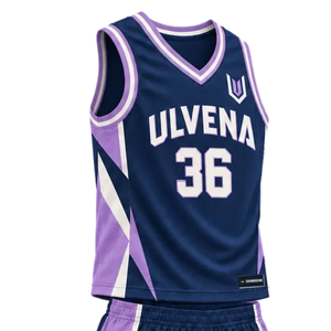 Custom <b>Mens</b> <b>Navy</b> Purple White Basketball Uniform Set V Neck Sleeveless Jersey <b>Shorts</b> Side Panels Team Name Number Wholesale Kits - Product Image 3