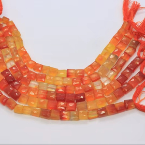 Perles de calcédoine orange naturelle facettées en forme de chiclet 7,5-8 MM, calcédoine ombrée facettée rectangulaire, pierre précieuse à perçage droit - Product Image 1