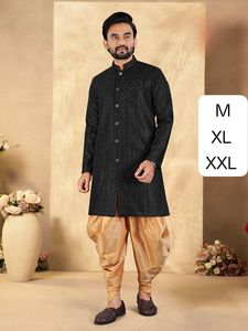Kurta de style Indo-Occidental pour homme avec Dhoti en soie - Product Image 2