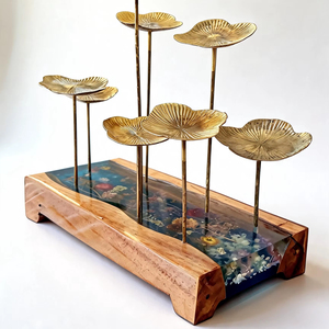 Hot Sale Original Made New Design Of Living Room Party Candy Cake Store Resin Wood Brass Decorative <b>Flower</b> <b>Display</b> Snack Plate - Product Image 1