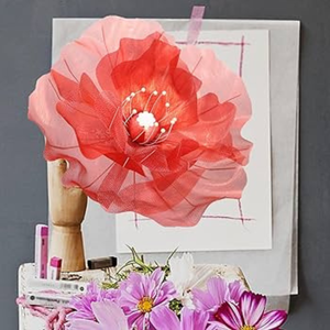 Grande fleur artificielle en soie rouge - Product Image 1