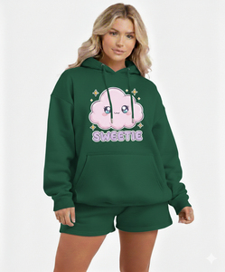 ชุดเซ็ตเสื้อฮู้ดดี้และกางเกงขาสั้นผู้หญิงแบบเซ็กซี่ ผลิตจากผ้าฝ้ายออร์แกนิค 100% แบบสั่งทำพิเศษ คุณภาพสูง ชุดเปล่าสำหรับผู้หญิง - Product Image 6