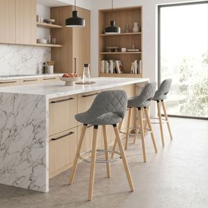 Modern Fabric Bar <b>Stool</b> with Curved Backrest, Solid <b>Wood</b> Counter Height Chair for Kitchen Island, Restaurant, Café & Home Bar - Product Image 6