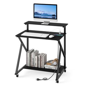 Scrivania per Computer Moderna da 32 Pollici in Vetro Convertibile con Supporto Monitor e Multipresa - Product Image 2