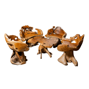 ARTERRA Juego de Mesa de Raíz de Teca Hecho a Mano de Lujo, Sillones Esculpidos, Diseño Rústico Moderno, Muebles para Sala de Estar - Product Image 1