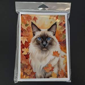 Gato balinés caprichoso en hojas de otoño Paquete de 8 A7 Tamaño 5x7 Tarjetas de notas en blanco con sobres Tarjetas de felicitación - Product Image 3