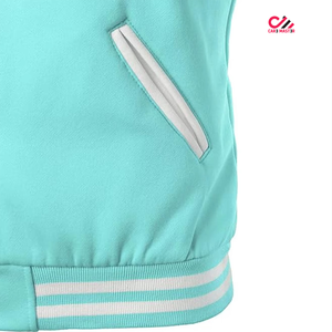 CARE MASTER <b>Men's</b> Varsity <b>Jacket</b> Turquoise <b>White</b> Color Block Stand Collar Casual Autumn Polyester Regular Fit Button Closure - Product Image 5
