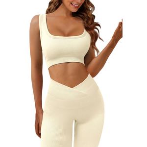 2pcs Custom Activewear Outfit Women Workout <b>Clothing</b> Workout Romper Onesie Leggings <b>Seamless</b> Gym Fitness Sets Yoga Set for Women - Product Image 3