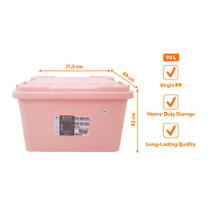 Boîte de rangement en plastique à roulettes de 90 L avec couvercle et roues, bac de rangement pour jouets, vêtements, grande boîte de rangement pour la maison, l'appartement, la famille - Product Image 6