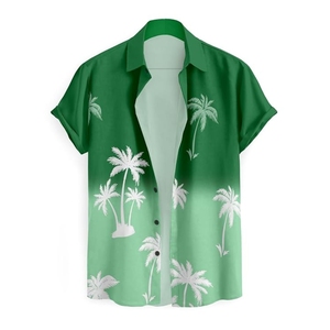 เสื้อเชิ้ตฮาวายลายต้นปาล์มเขตร้อนสำหรับผู้ชาย – เสื้อเชิ้ตแขนสั้นแบบลำลองติดกระดุมสไตล์ชายหาด - Product Image 1