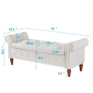 Sgabello Rettangolare in Velluto Beige Multifunzionale per Soggiorno con Vano Contenitore - Product Image 2