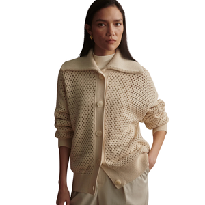 เสื้อคาร์ดิแกนผู้หญิง ผ้าฝ้ายถัก 100% ติดกระดุมด้านหน้า ลายถักแบบเปิด ทรงหลวม สวมใส่สบาย เหมาะสำหรับใส่เป็นเลเยอร์ เสื้อสเวตเตอร์สำหรับฤดูหนาว ใช้ได้ทุกวัน - Product Image 3