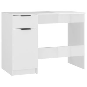 Bureau d'ordinateur rectangulaire en bois d'ingénierie blanc brillant - Product Image 2