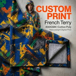 Rouleau de <span class=keywords><strong>tissu</strong></span> molletonné lourd en French Terry 400 GSM, impression numérique, 60 % coton, 40 % polyester, <span class=keywords><strong>tissu</strong></span> personnalisé pour sweat à capuche - Product Image 1