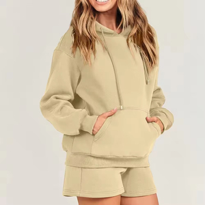 Conjunto Casual de 2 Piezas para Mujer, Shorts con Capucha, Manga Corta, Felpa, Color Sólido, Corte Regular, Primavera Verano, Uso Diario, 100% Algodón - Product Image 6