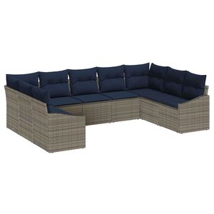 Juego de Sofás de Jardín de 9 Piezas en Poliratán Gris con Cojines - Product Image 2