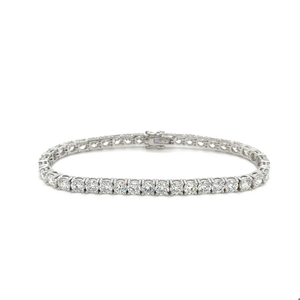 Pulsera de tenis de acero inoxidable chapada en rodio con diamantes de talla brillante redonda y engaste de púas, joyería clásica unisex - Product Image 2