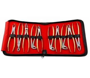 Ensemble de forceps d'extraction dentaire en acier inoxydable avec manche doré, certifié CE, 7 mâchoires, pour clinique, étudiant, 10 pièces, emballage en cuir personnalisé, manuel - Product Image 1