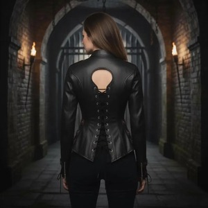 Chaqueta Corsé de Cuero Estilo Steampunk, Top Victoriano Gótico, Abrigo Negro para Mujer - Product Image 3