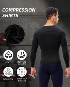 Quick Dry Spandex Nylon Rash Guard <b>Men</b> <b>Compression</b> <b>Shirt</b> Crew Neck Long Sleeve MMA Rash Guard For Gym Training Running Cycling - Product Image 6