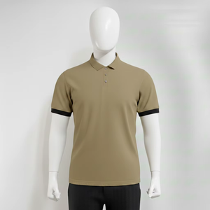 Elegante Camisa Polo Color Durazno de Manga Corta para Hombre con Cierre Clásico de Tres Botones y Puños Acanalados Resistentes - Product Image 6