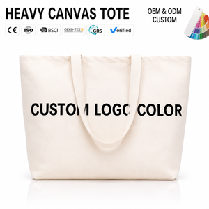Eco Friendly Custom Embroidery Logo Oversized Medium Cotton Canvas Shoulder <b>Tote</b> <b>Bag</b> with Zipper and Buttons - Product Image 1