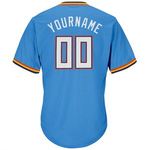 Maillot de baseball personnalisé bleu clair à col en V pour homme, manches courtes, en polyester anti-humidité, avec impression du nom de l'équipe et logo frontal - Product Image 3