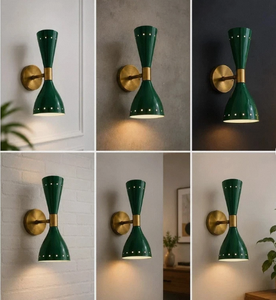 Modern Green Brass Wall <b>Sconce</b> <b>Light</b> Fixture Mid Century Lamp Set Of 2 Pair - Product Image 3