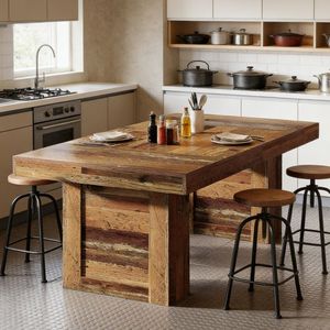 Tavolo da Pranzo in Legno Massello Rettangolare con Piano in Pietra Sinterizzata Effetto Marmo, Arredamento per Sala da Pranzo, Assemblato - Product Image 5