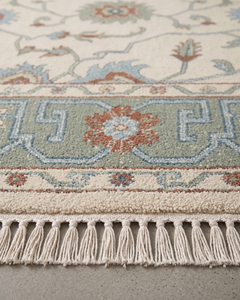 DECORDEC Modern Oushak Wool <b>Rug</b> <b>Ivory</b> Sage Blue Rust Floral Vine Carpet Geometric Meander Border Non-Slip Eco-Friendly Living - Product Image 3