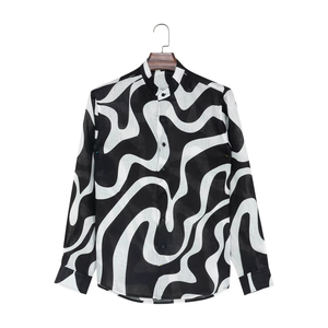 Chemise à manches longues en lin imprimé de luxe pour homme, coupe ajustée - Product Image 1