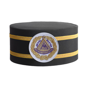 White <b>Purple</b> Embroidered Circular Emblem Premium Grand Master Blue Lodge Crown Cap Black with Gold Stripe and <b>Purple</b> Embroidered - Product Image 1