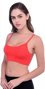 Sujetador deportivo con tiras para mujer, sujetador de yoga y gimnasio con estampado sólido, camiseta de fitness transpirable de algodón y seda, sujetador tipo camiseta para uso diario. - Product Image 1