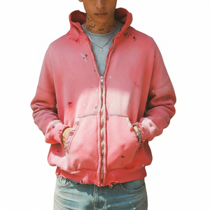 เสื้อฮู้ดซิปสีชมพูแบบยูนิเซ็กซ์ ทรงโอเวอร์ไซส์ มีกระเป๋าหน้า แขนปกติ ผ้าไม่ยับ สไตล์สตรีทแวร์ เหมาะสำหรับใส่ในฤดูใบไม้ร่วง สไตล์ฝรั่งเศส - Product Image 3