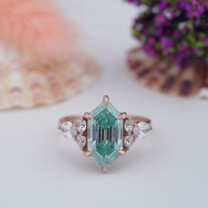 Factory Direct Wholesale 925 Sterling <b>Silver</b> <b>Emerald</b> Cut Prong Romantic Natural Moss Agate Wedding <b>Rings</b> Custom Logo for Unisex - Product Image 1