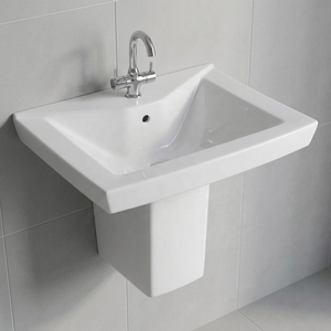 White Marble Granite Design European Ceramic Half Pedestal Wash Basin Drainer - Product Image 3