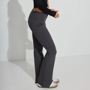 Pantalon de jogging évasé pour femme 100 % coton respirant, doux, ample, coupe droite large, en promotion - Product Image 3