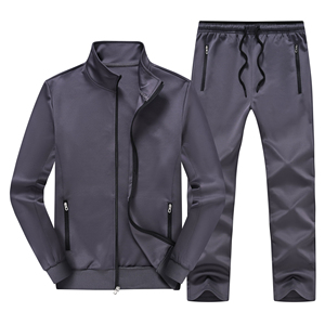 Ensemble de survêtement gris pour homme 2026, vente en gros, manches longues, fermeture éclair, couleur unie, col montant, pantalon de jogging, collection automne - Product Image 2