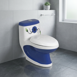 Inodoro de una pieza con diseño de tanque bajo, sifónico, de cerámica, montado en el suelo, para baño comercial moderno. - Product Image 1