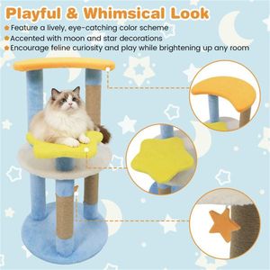Albero per Gatti Blu da 29 Pollici con Design Luna e Stelle, 4 Livelli, Tiragraffi in Juta e Dispositivo Anti-Ribaltamento per Gattini e Gatti Adulti - Product Image 6