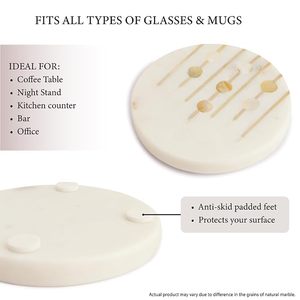 Marble Coasters <b>Set</b> of <b>4</b> with Holder Pearl & Brass Inlay <b>Dining</b> <b>Table</b> Coasters <b>for</b> Hot Pots Coffee Mugs Decorative Home Decor - Product Image 3